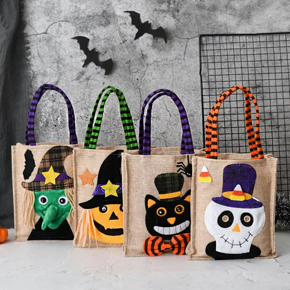 4Pcs Halloween Gift Non Woven Tote Bag Candy Bag Ghost Festival Pumpkin Bag - Home & Garden