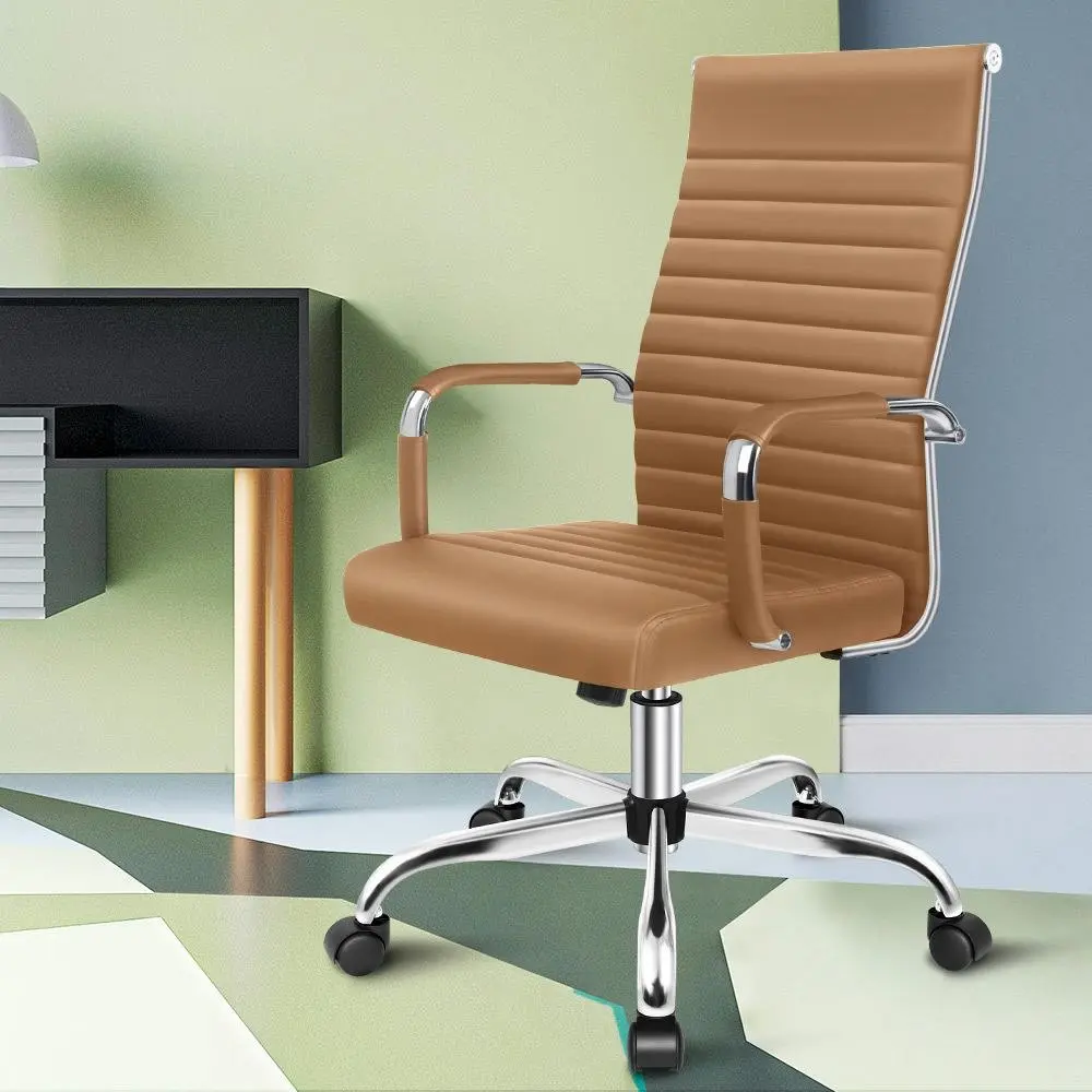 Alfordson High Back Padded PU Leather Office Chair Brown - Save up to 70% Off Office Furniture Specials