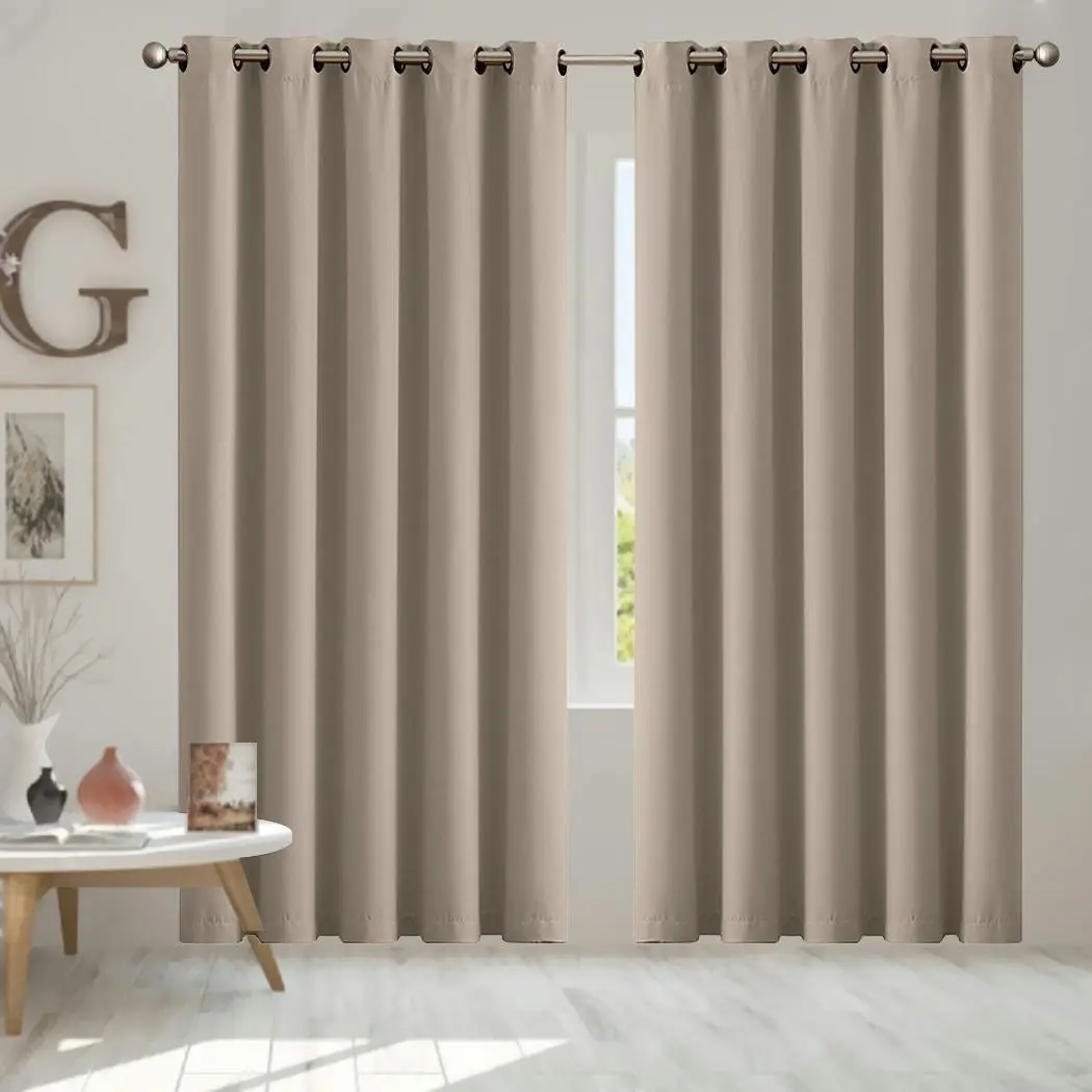 Traderight Group 2x Blockout Curtains Panels 3 Layers Eyelet Room Darkening 180x230cm Beige - Home & Garden