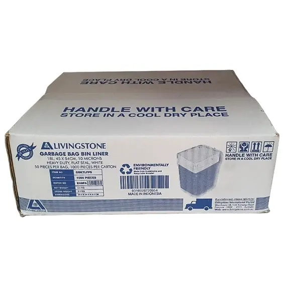 Livingstone Garbage Bag Bin Liner Flat Seal White 18L 45 x 54cm 10 Microns 1,000 Carton - Commercial
