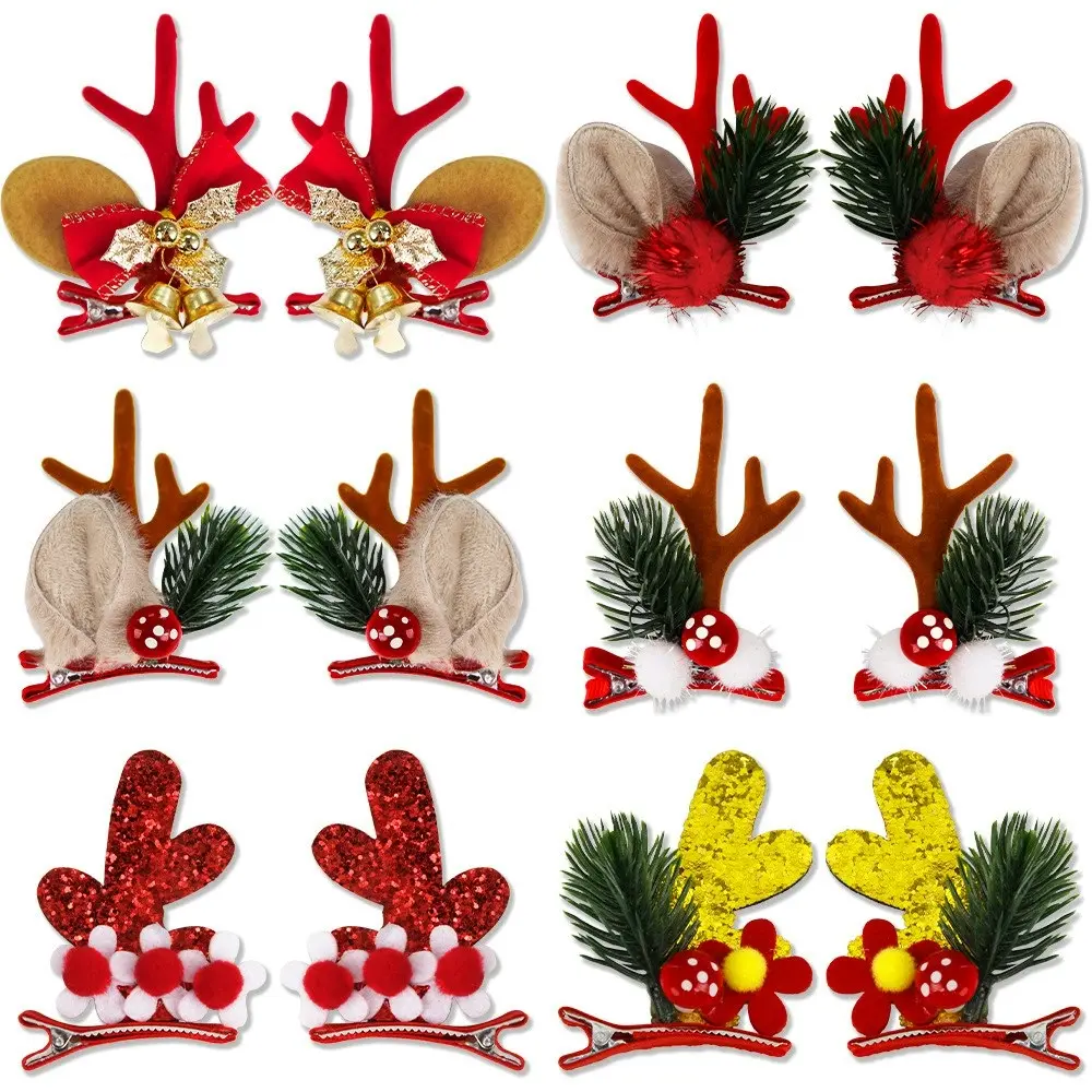 6 Pairs Christmas Hair Clip Elk Antlers Hair Clips Xmas Deer Antlers Hair Clips - Home & Garden