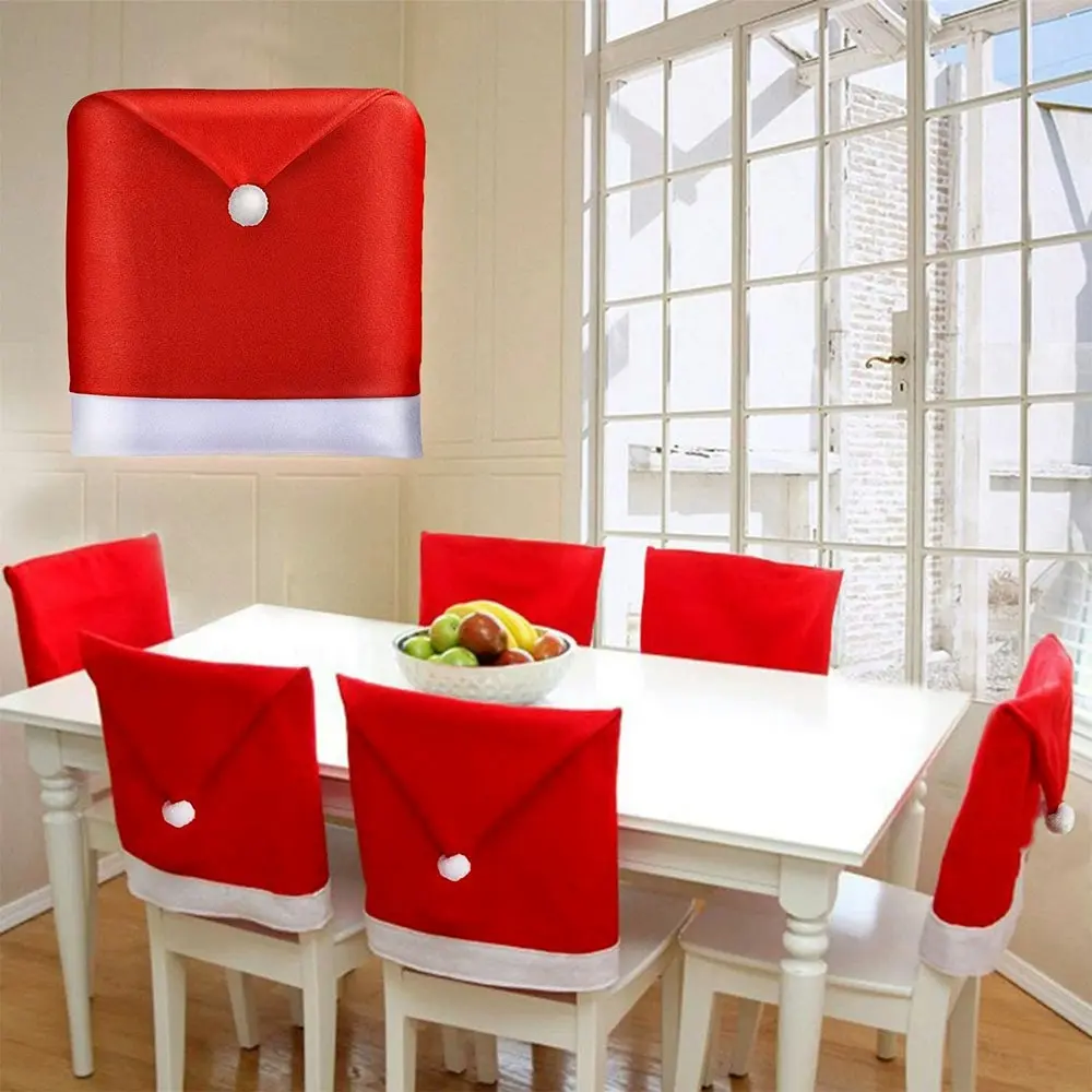 Christmas Chair Covers Set of 6 Christmas Decoration Santa Hat Chair Back Covers - Home & Garden