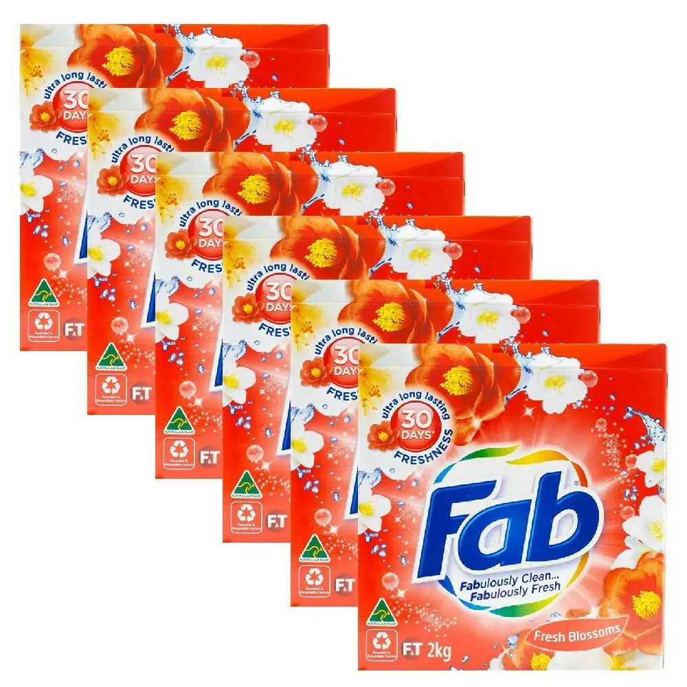 6x fab Laundry Powder Front & Top Loader Fresh Blossoms Cleans & Brightens 2kg - Home & Garden