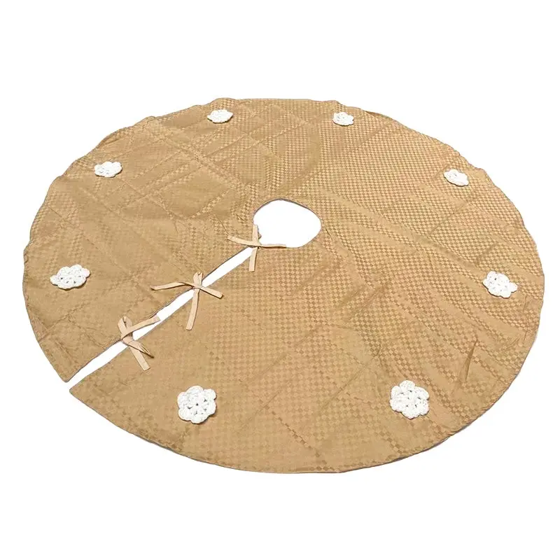 Christmas Tree Skirt Apron Xmas tree Gift Decoration Party Decor w White handmade flower - Home & Garden
