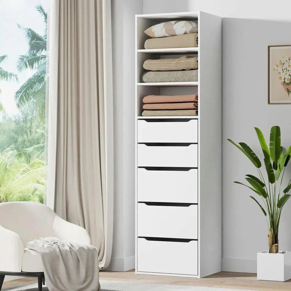 Alfordson Wardrobe Clothes Cabinet 5 Drawers White - Furniture