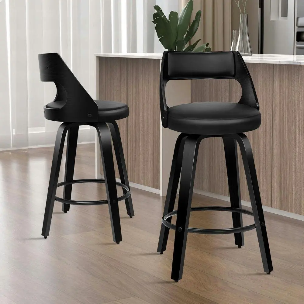 Alfordson 2x Bar Stools Swivel Chairs Kitchen Wooden Dining Chair ALL BLACK - Shop Dining Chairs & Bar Stools