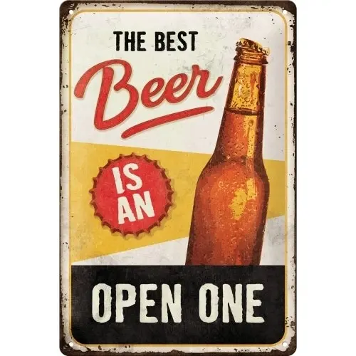 Nostalgic Art Medium Sign 20x30cm Metal Wall Decor The Best Beer Is An Open One - Home & Garden