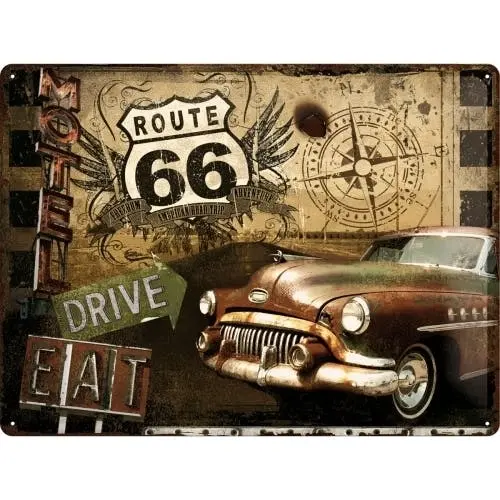 Nostalgic Art Route 66 Drive 30x40cm Large Metal Sign Pub/Bar/Cafe Wall Decor - Home & Garden