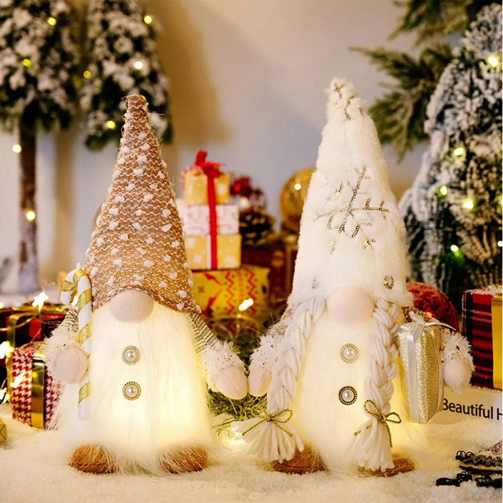 2 Pack Lighted Christmas Gnome Santa Light Up Elf Doll Christmas Decorations - Home & Garden