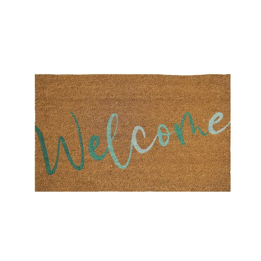 Urban 45x75cm Welcome Coloured Coir Doormat Home Carpet Floor Mat Rug Green/Blue - Home & Garden