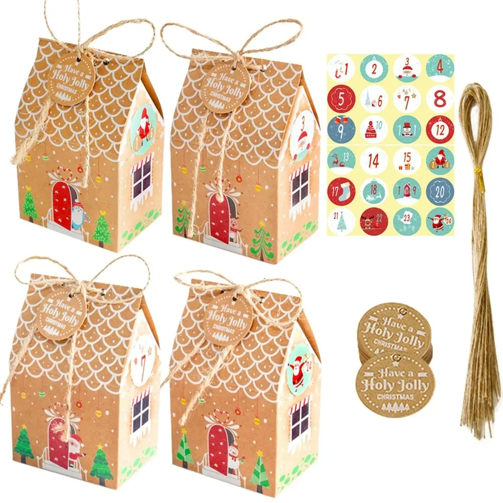 24Sets Advent Calendar Gingerbread Gift Box Christmas Treat Candy Favor Box - Home & Garden
