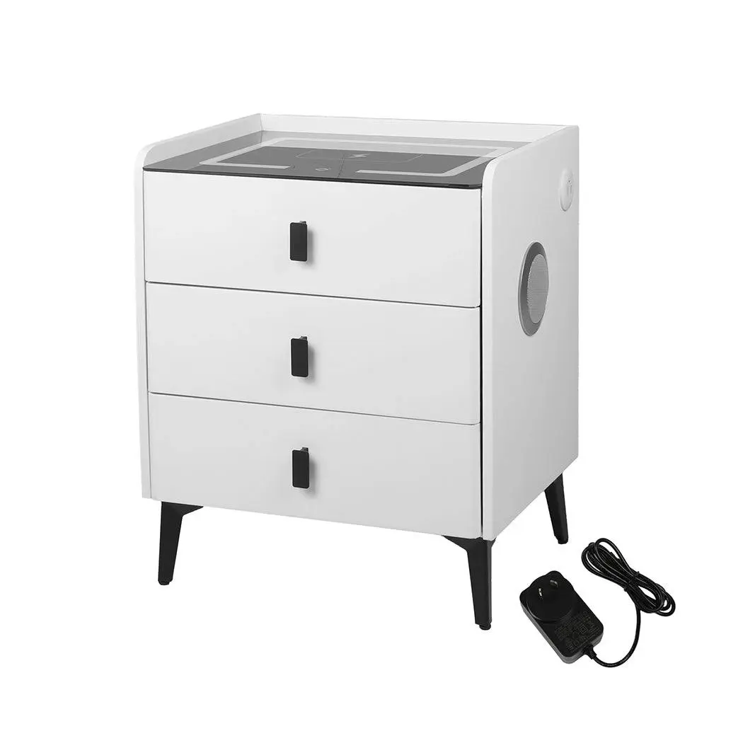 Levede Bedside Drawers Side Table Wireless Charging LED Light Bluetooth Speaker - Furniture