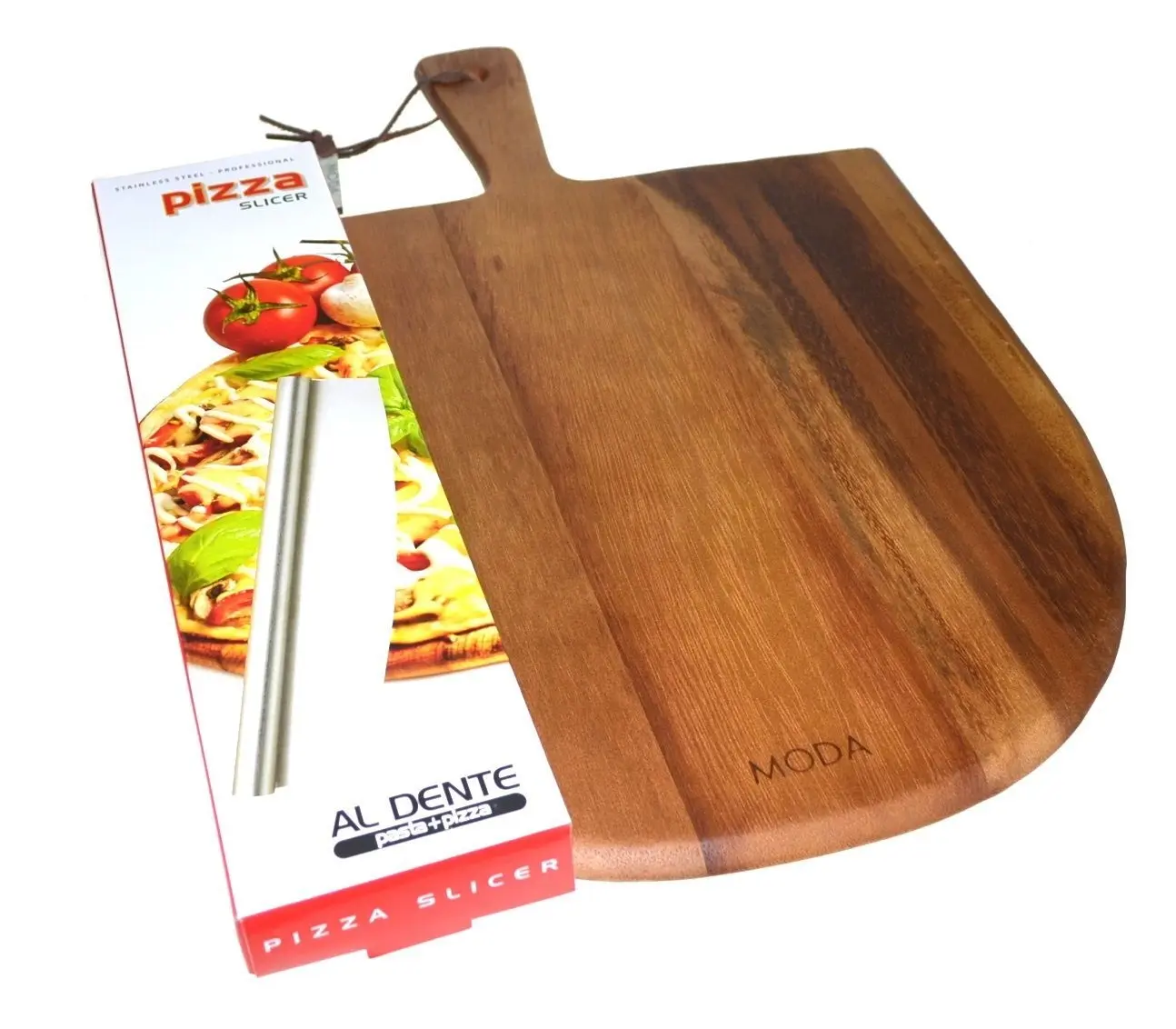 MODA WOODEN ACACIA PIZZA PADDLE WITH CUTTER - Home & Garden