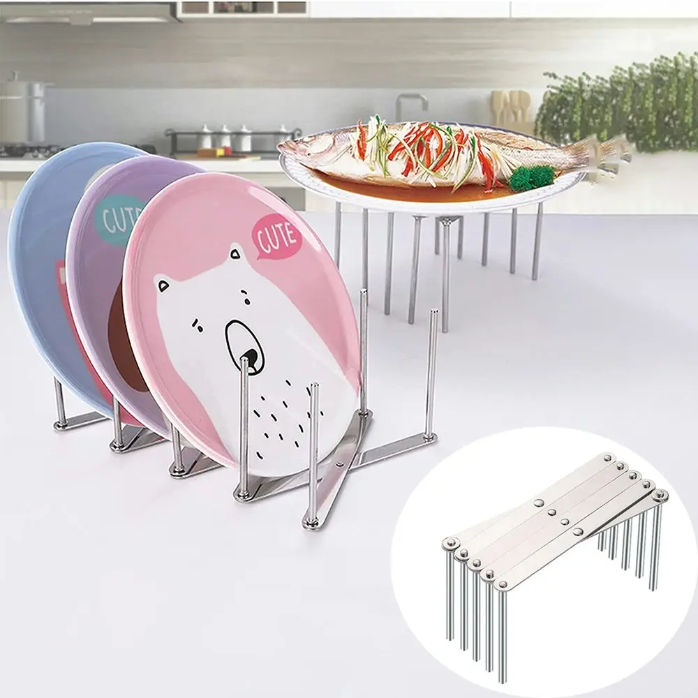 2 Pcs Kitchen Pot Lid Rack Organizer Telescoping Folding Plate Rack Steam Rack - Home & Garden