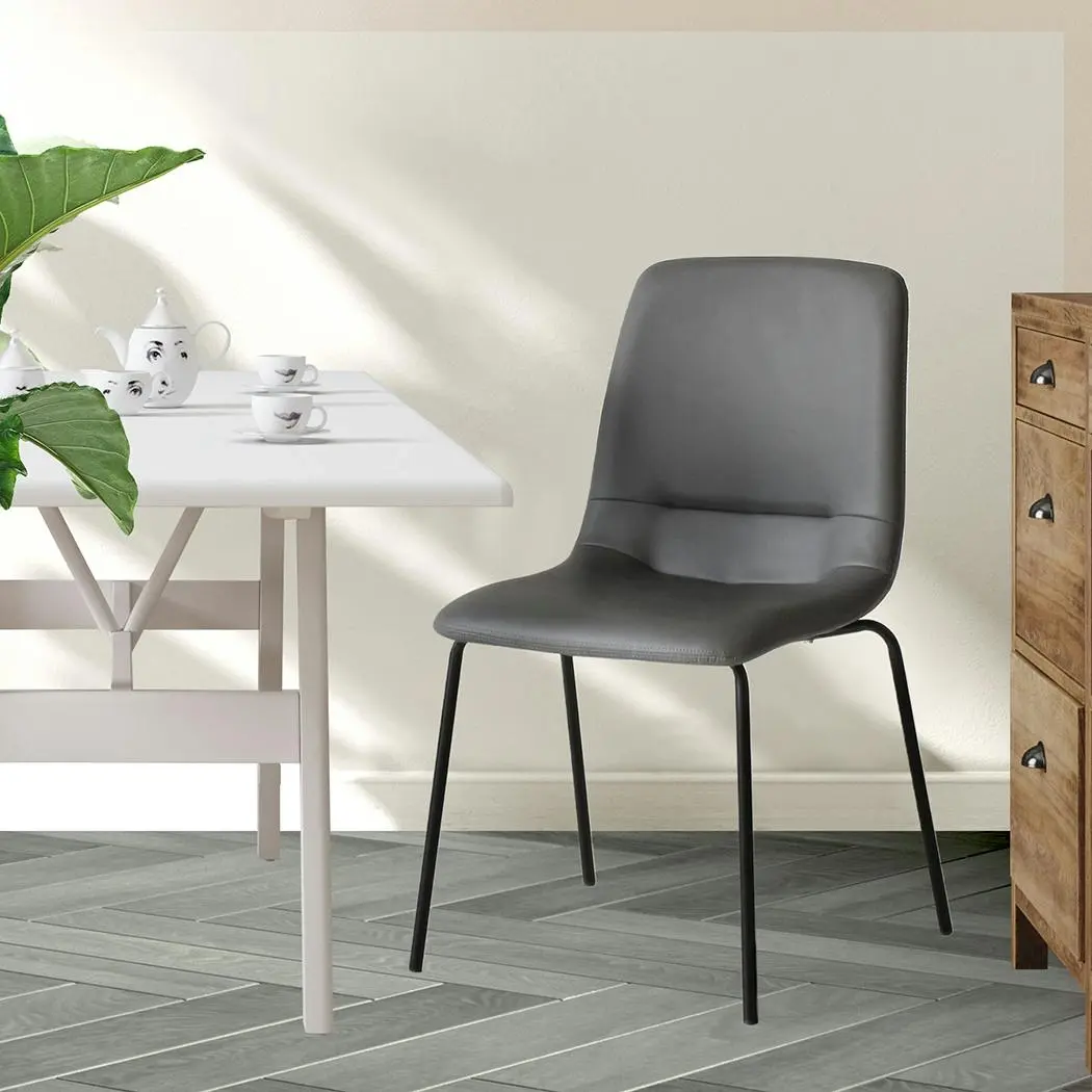 Levede Stackable Dining Chairs Kitchen Lounge Chair PU Leather Grey Set of 4 - Furniture