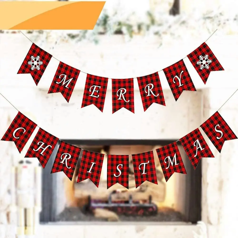 Merry Christmas banner with two snowflake flags - Home & Garden