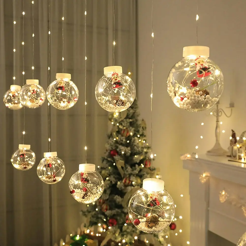 Christmas Bulbl LED Light Window Curtain Lights Wishing Ball Fairy String Lights - Home & Garden