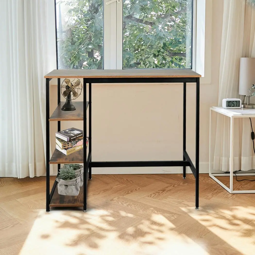 Levede High Bar Table Pub Industrial Storage Shelf Rustic Brown Kitchen 110X60cm - Furniture