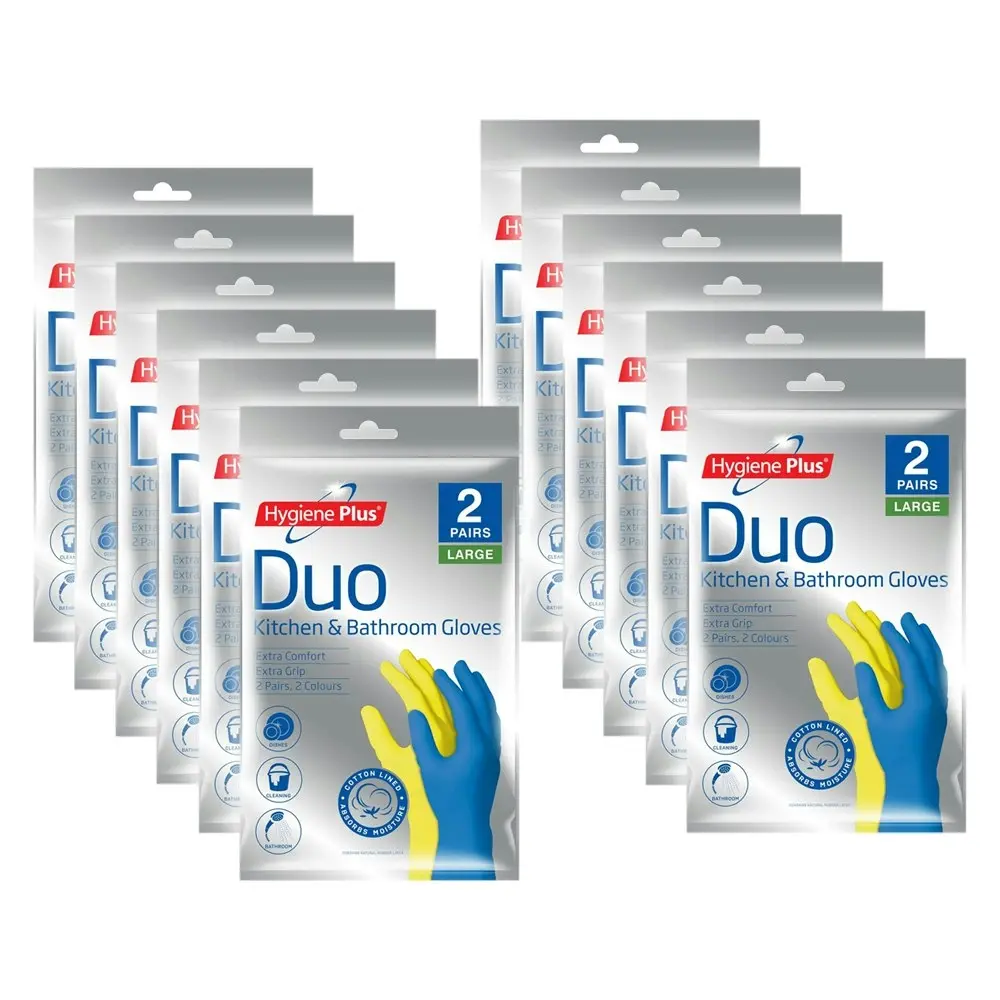 12x Pairs Hygiene Plus Duo Size L Kitchen/Bathroom Latex Cleaning Gloves Asstd - Home & Garden