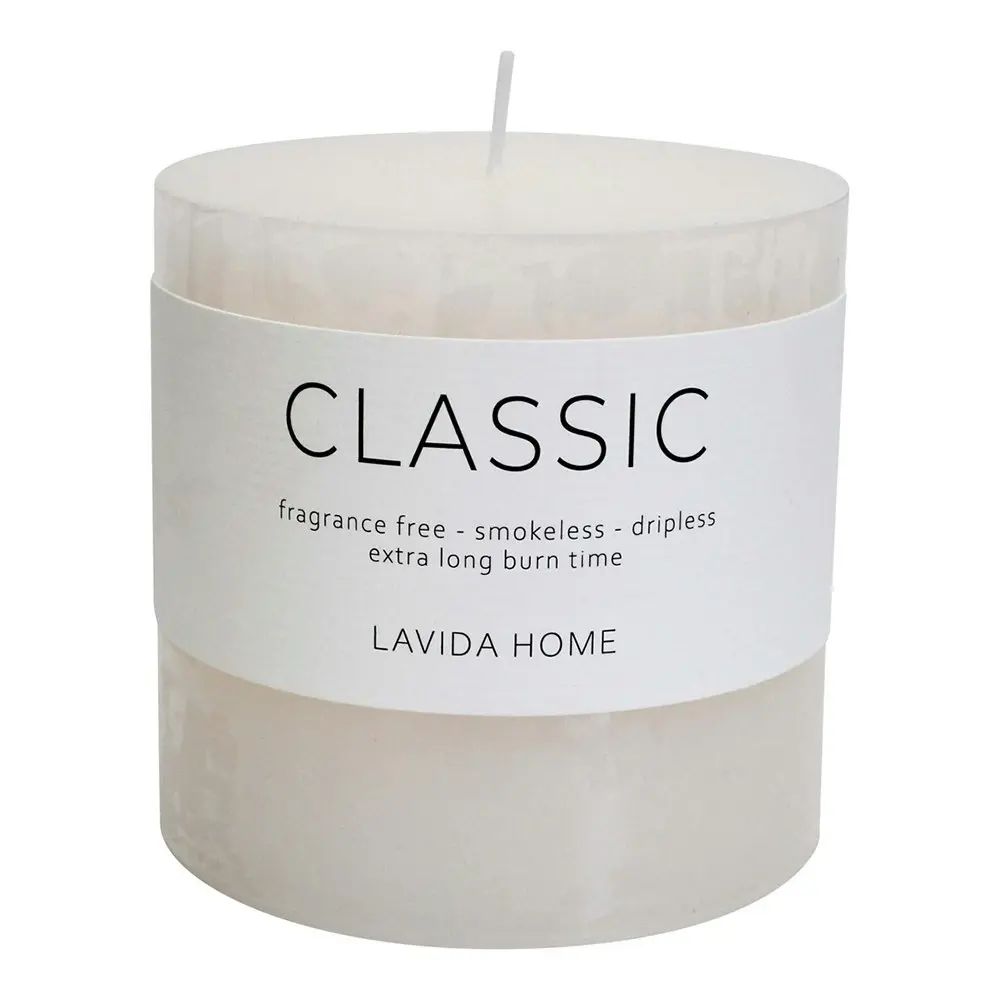 Natural Wax Unscented 10x10cm Classic Pillar Candle Fragrance Free Decor White - Home & Garden