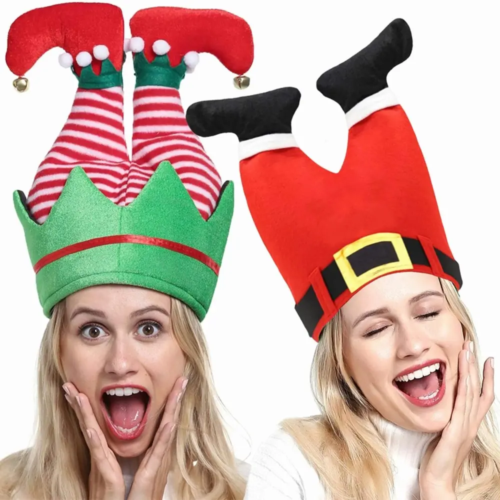 2Pcs Santa Claus Hats Christmas Decorations Funny Red Pant Leg Hat Christmas Cap - Home & Garden