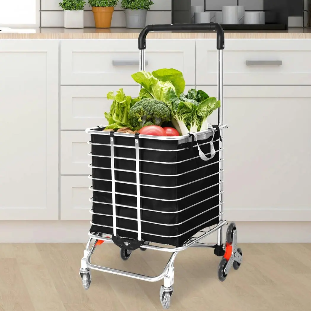 Mountview Foldable Shopping Cart Trolley Basket Grocery Portable Black 40L Wheel - Fashion