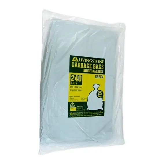 Livingstone Garbage Bag Bin Liner HDPE Star Seal Green 240L 115 x 145cm 20um 200 Carton - Commercial