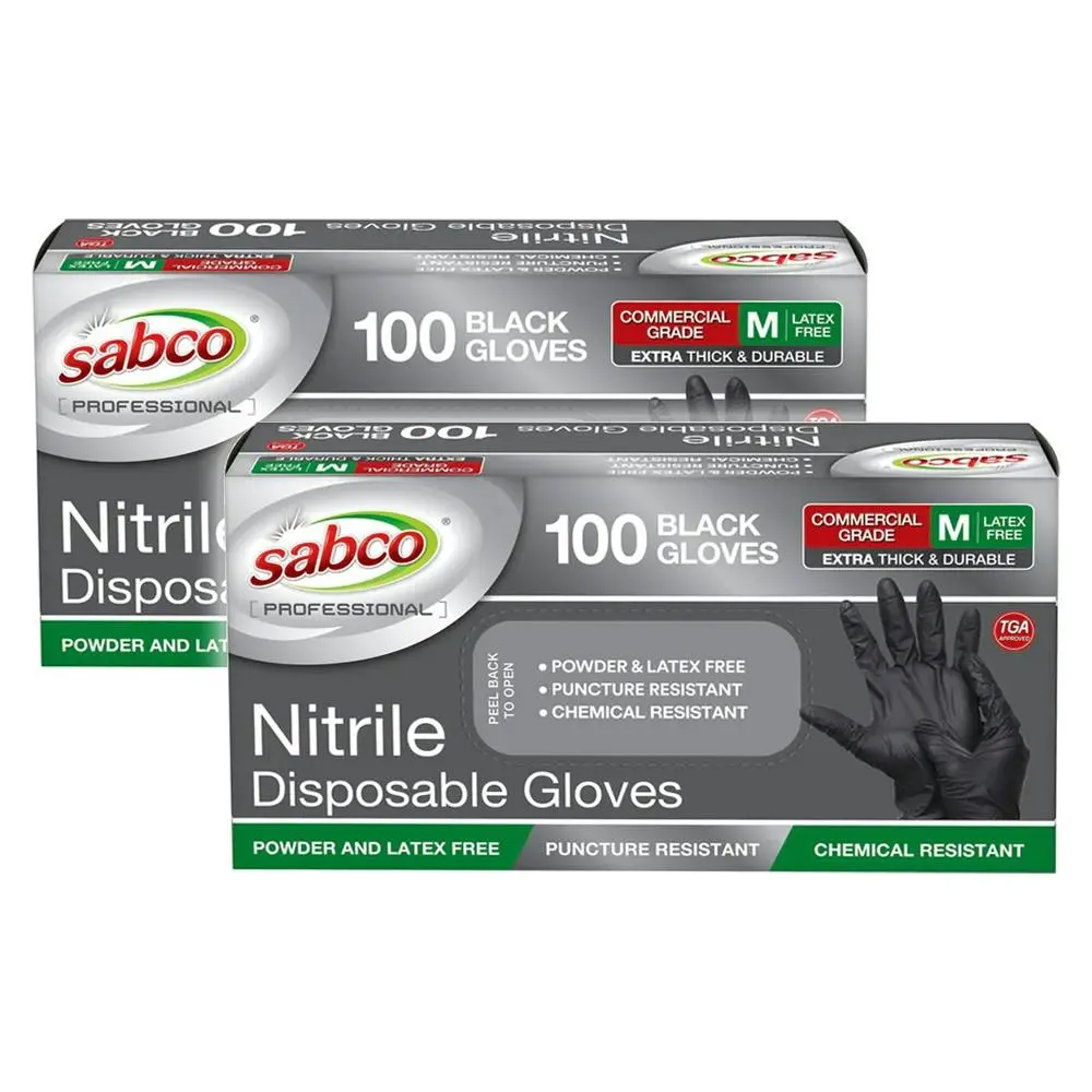 200x Sabco Professional Nitrite Medium Commercial Grade Disposable Gloves Black - Home & Garden