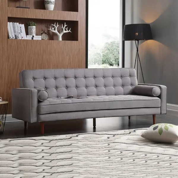 Sofa Bed 3 Seater Button Tufted Lounge Set for Living Room Couch in Fabric Grey Colour - Furniture