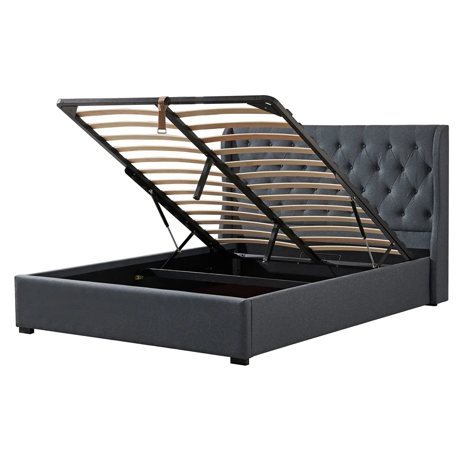Foret Bed Frame Double Gas Lift Storage Base Bedroom Furniture Fabric Grey Gray Dark
