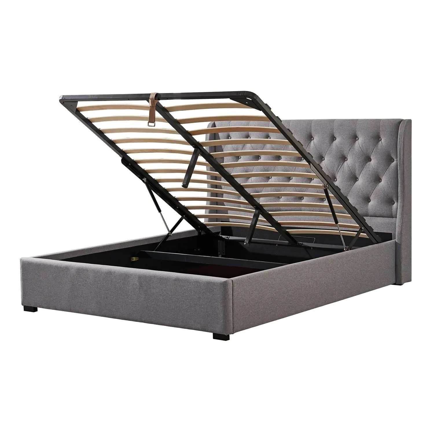 Foret Bed Frame Queen Gas Lift Storage Base Bedroom Furniture Fabric Grey Gray