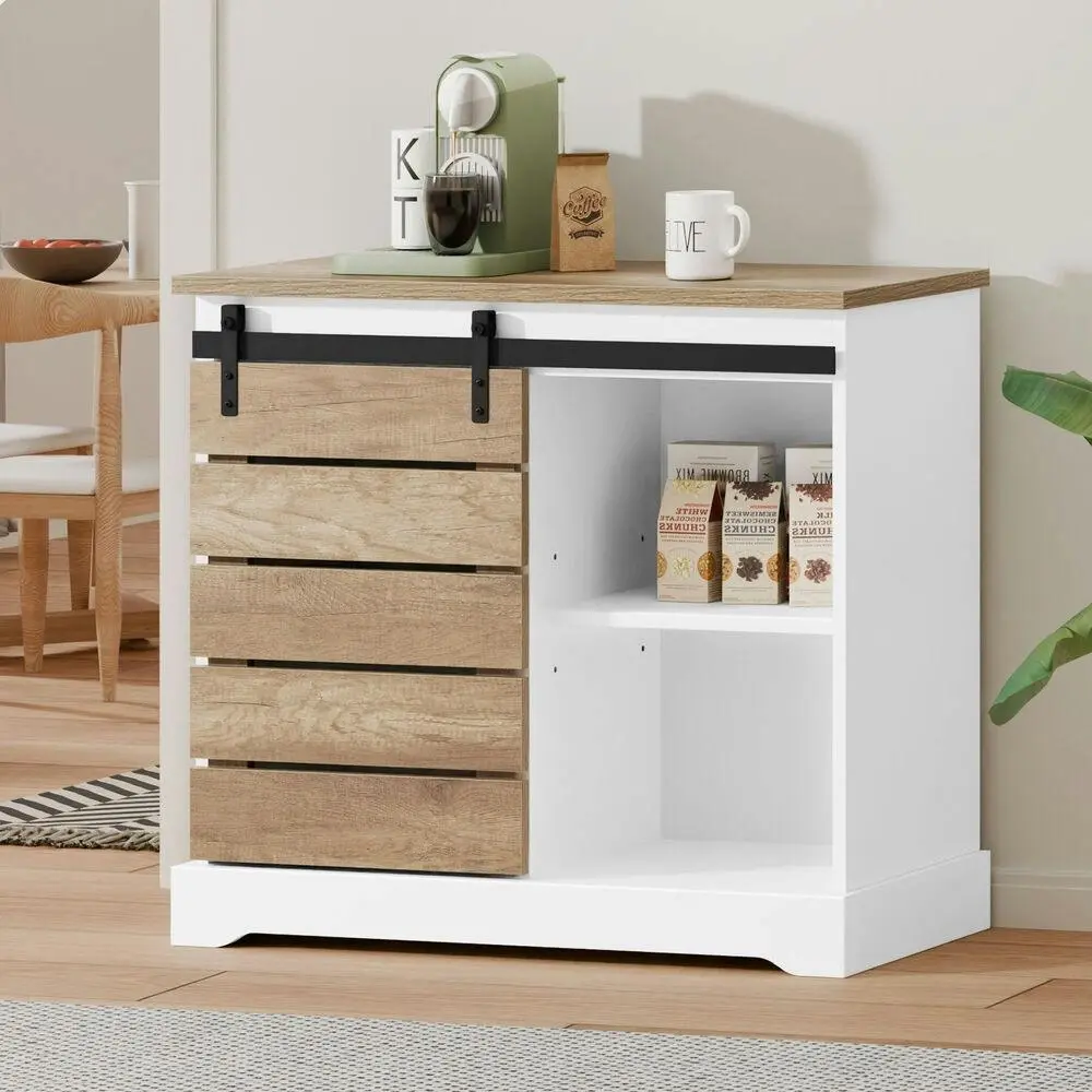 Alfordson Buffet Sideboard Cabinet Storage Cupboard Sliding Door Pantry White - Furniture