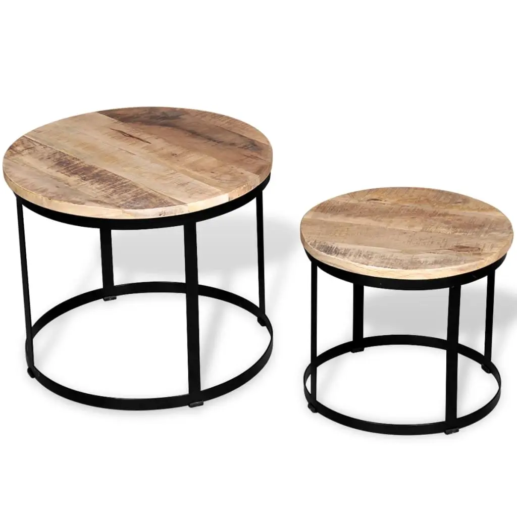 Coffee Table Set 2 Pieces Rough Mango Wood Round 40/50 cm 244006 - Furniture