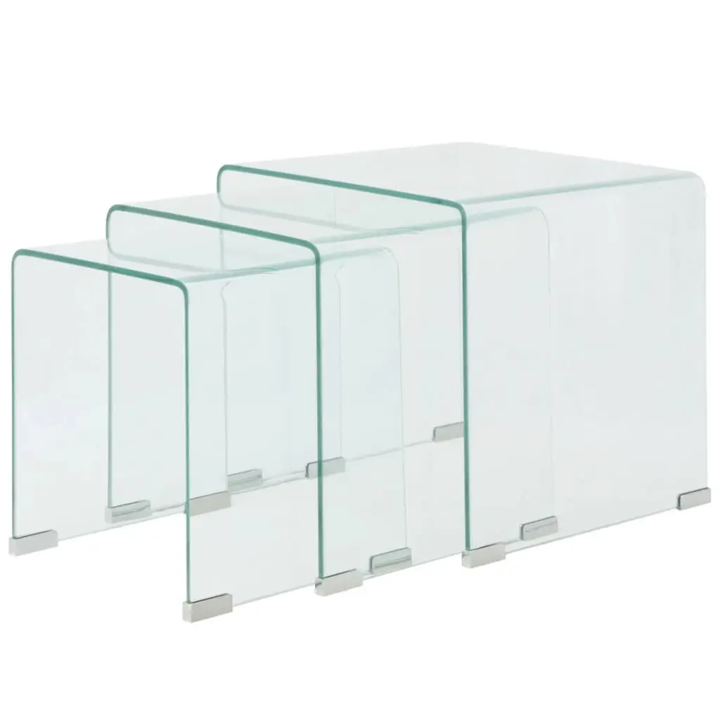 Three Piece Nesting Table Set Tempered Glass Clear 244190 - Furniture