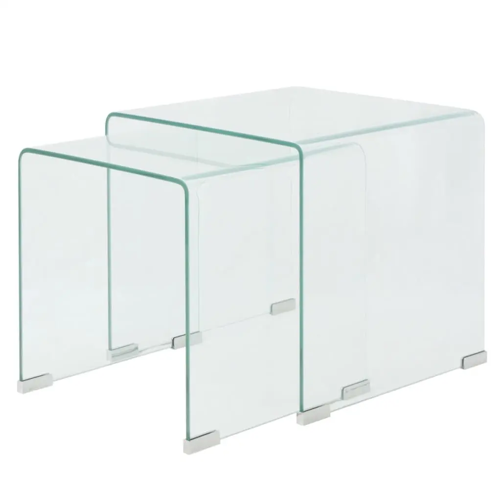 Two Piece Nesting Table Set Tempered Glass Clear 244191 - Furniture