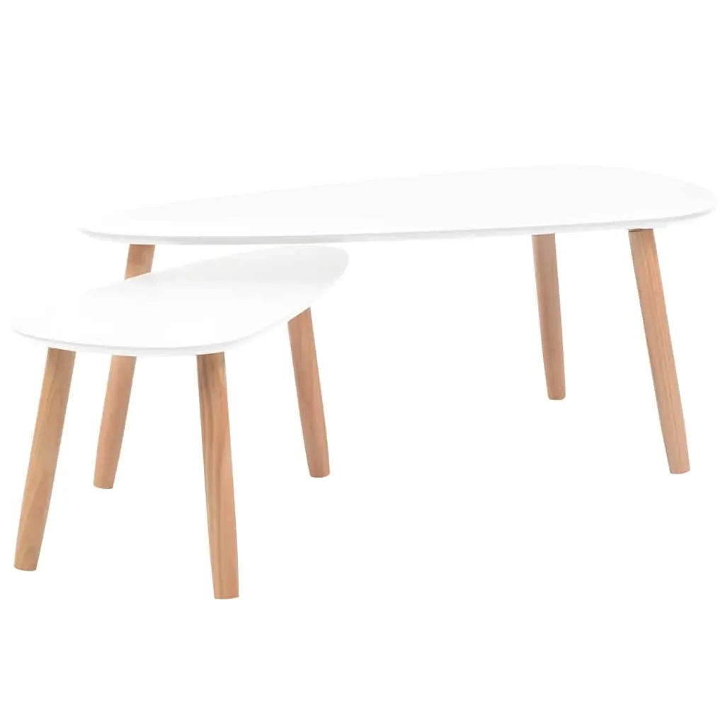 Coffee Table Set 2 Pieces Solid Pinewood White 244731 - Furniture