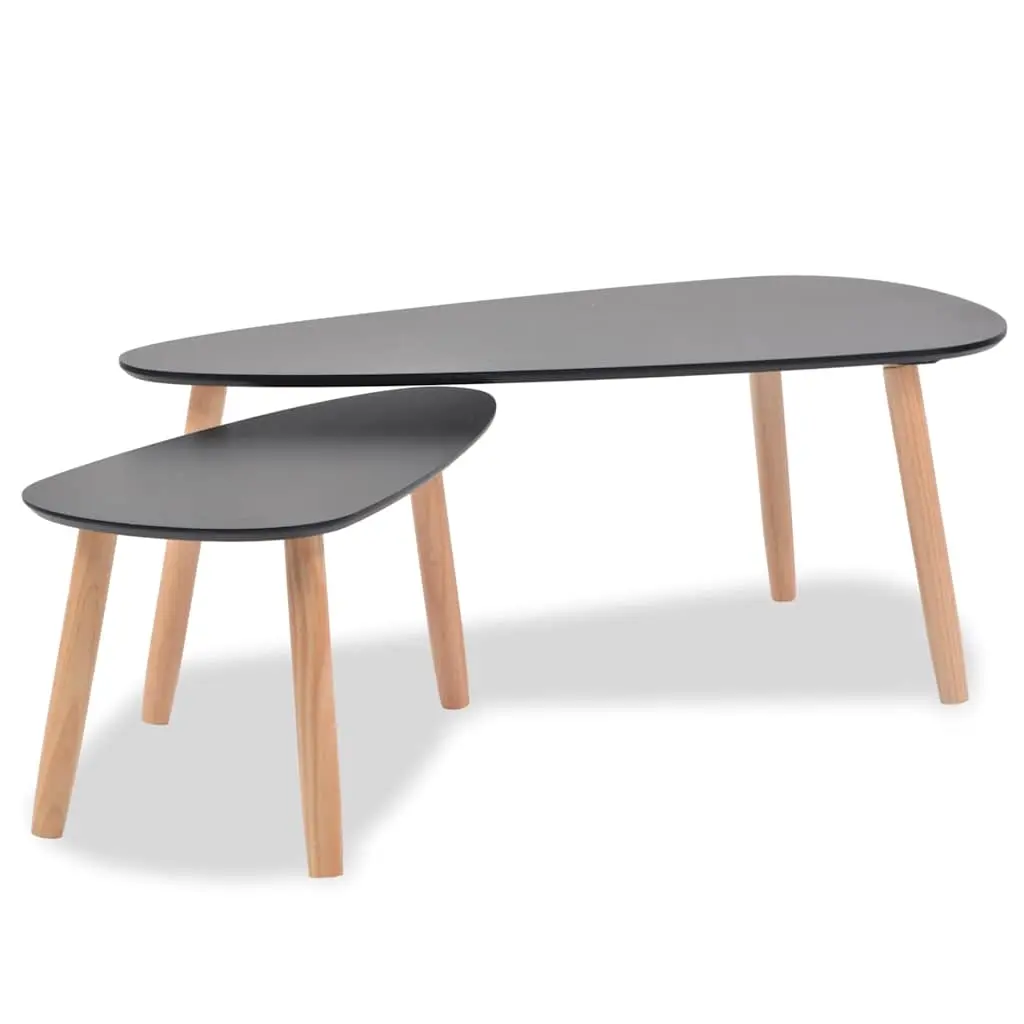 Coffee Table Set 2 Pieces Solid Pinewood Black 244732 - Furniture