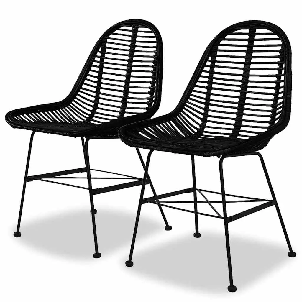 Dining Chairs 2 pcs Black Natural Rattan 244571 - Furniture