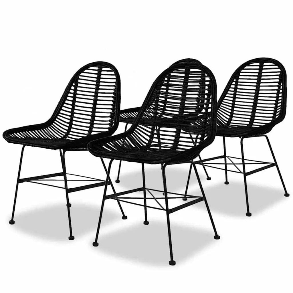 Dining Chairs 4 pcs Black Natural Rattan 244572 - Furniture