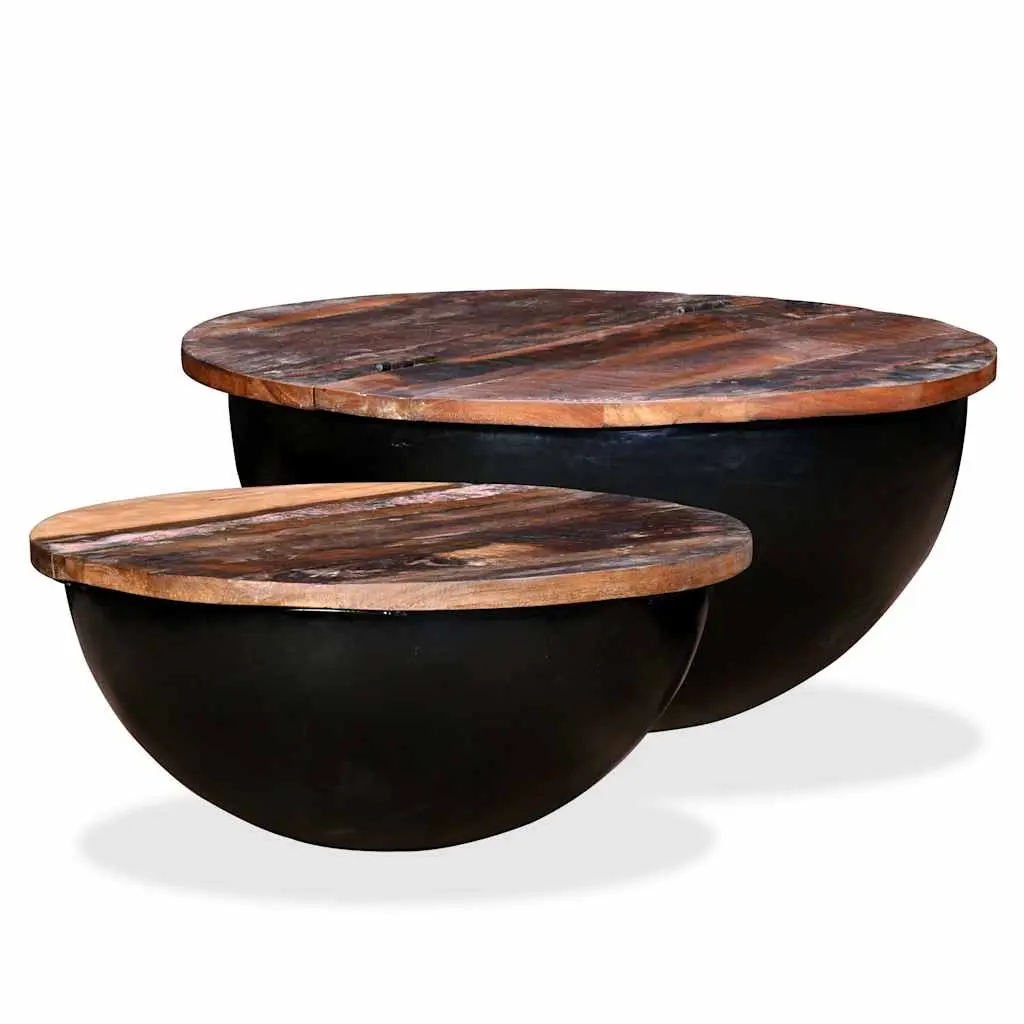 Coffee Table Set 2 Pieces Solid Reclaimed Wood Black Bowl Shape 245257 - Furniture