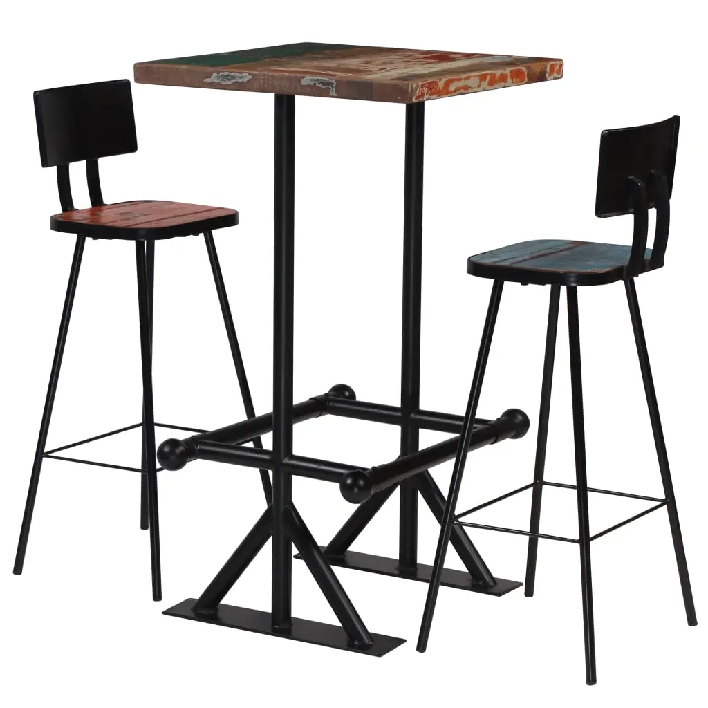 Bar Set 3 Piece Solid Reclaimed Wood Multicolour 245398 - Furniture