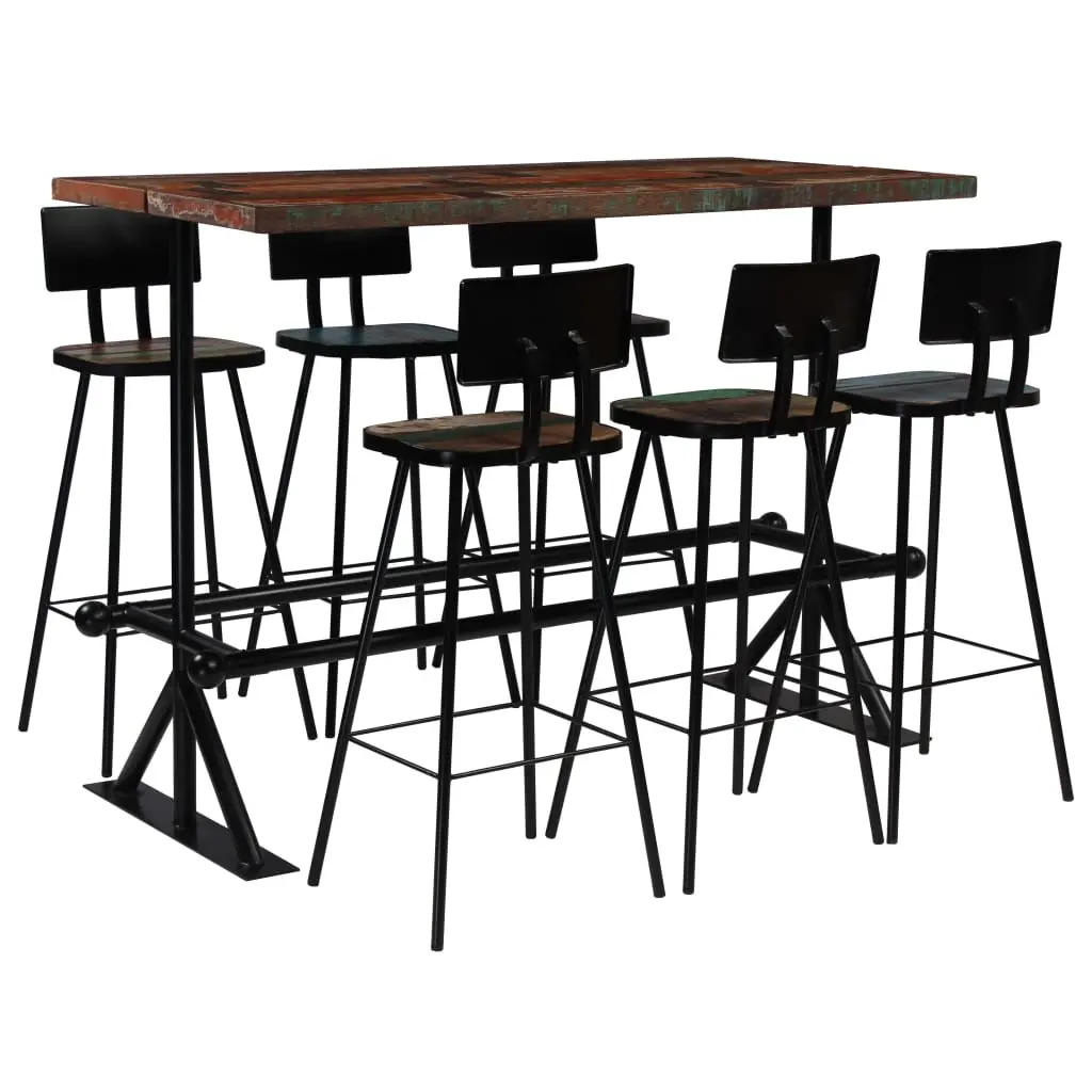 Bar Set 7 Piece Solid Reclaimed Wood Multicolour 245400 - Furniture