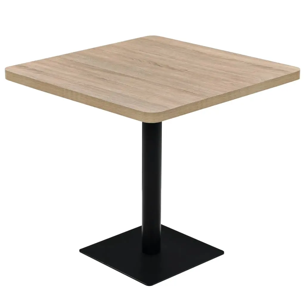 Bistro Table MDF and Steel Square 80x80x75 cm Oak Colour 245614 - Furniture