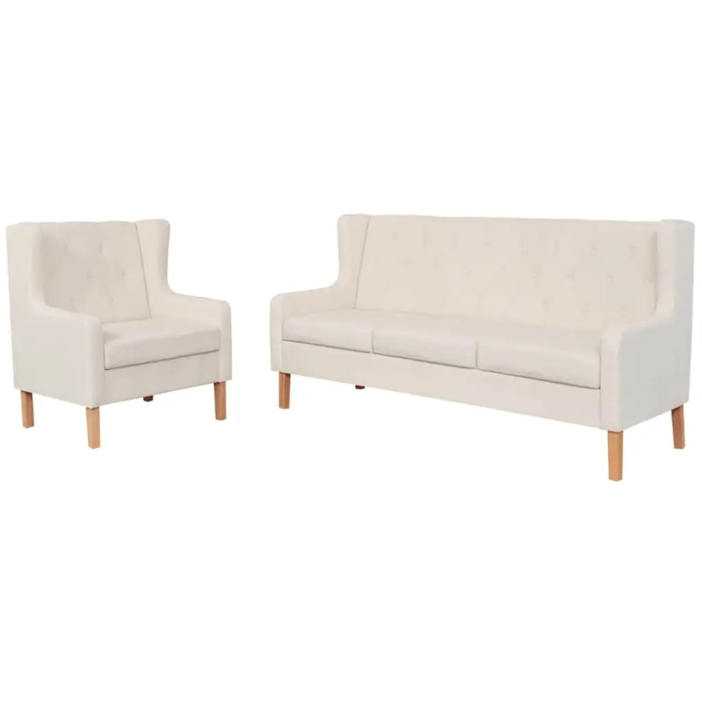Sofa Set 2 Pieces Fabric Cream White 274929 - Furniture