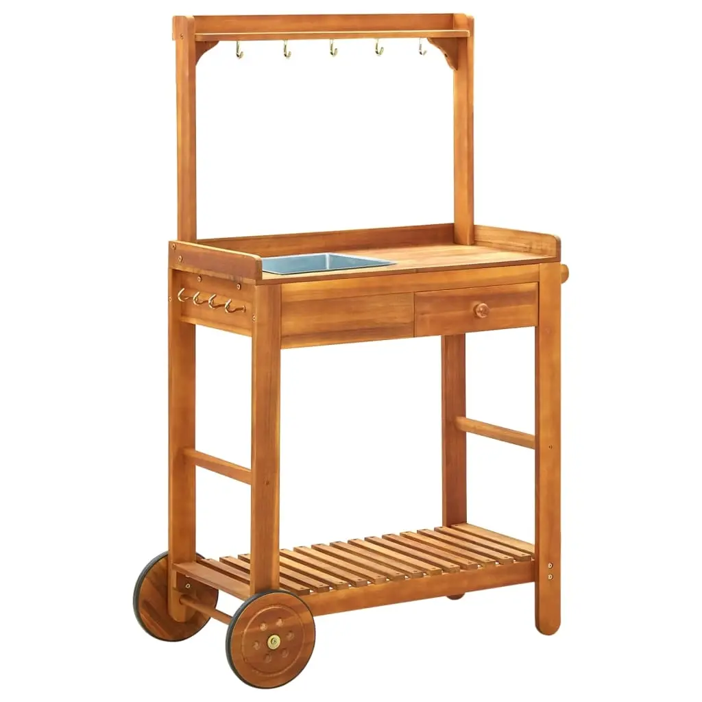 Garden Kitchen Trolley Solid Wood Acacia 92x43.5x141.5 cm 43986 - Furniture
