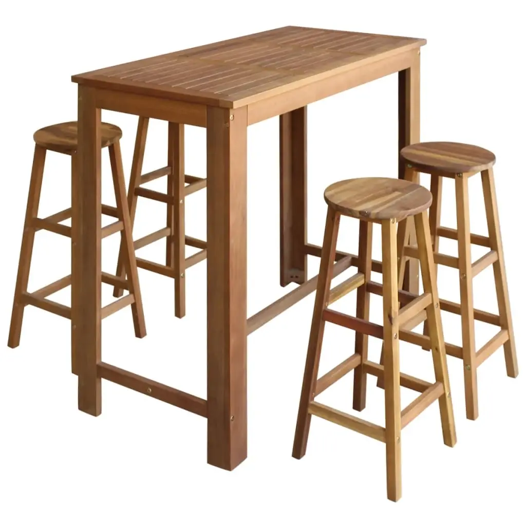 Bar Table and Stool Set 5 Pieces Solid Acacia Wood 246668 - Furniture