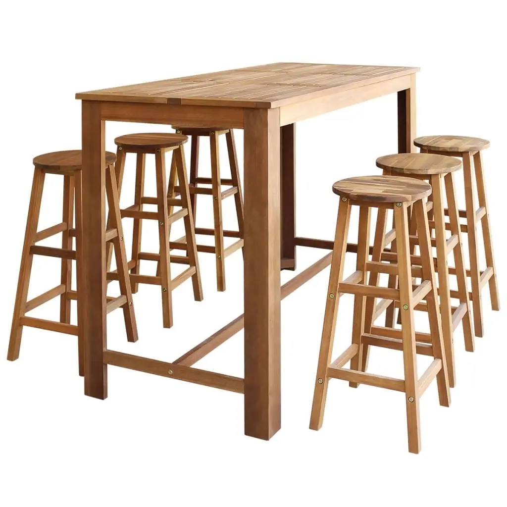 Bar Table and Stool Set 7 Pieces Solid Acacia Wood 246670 - Furniture