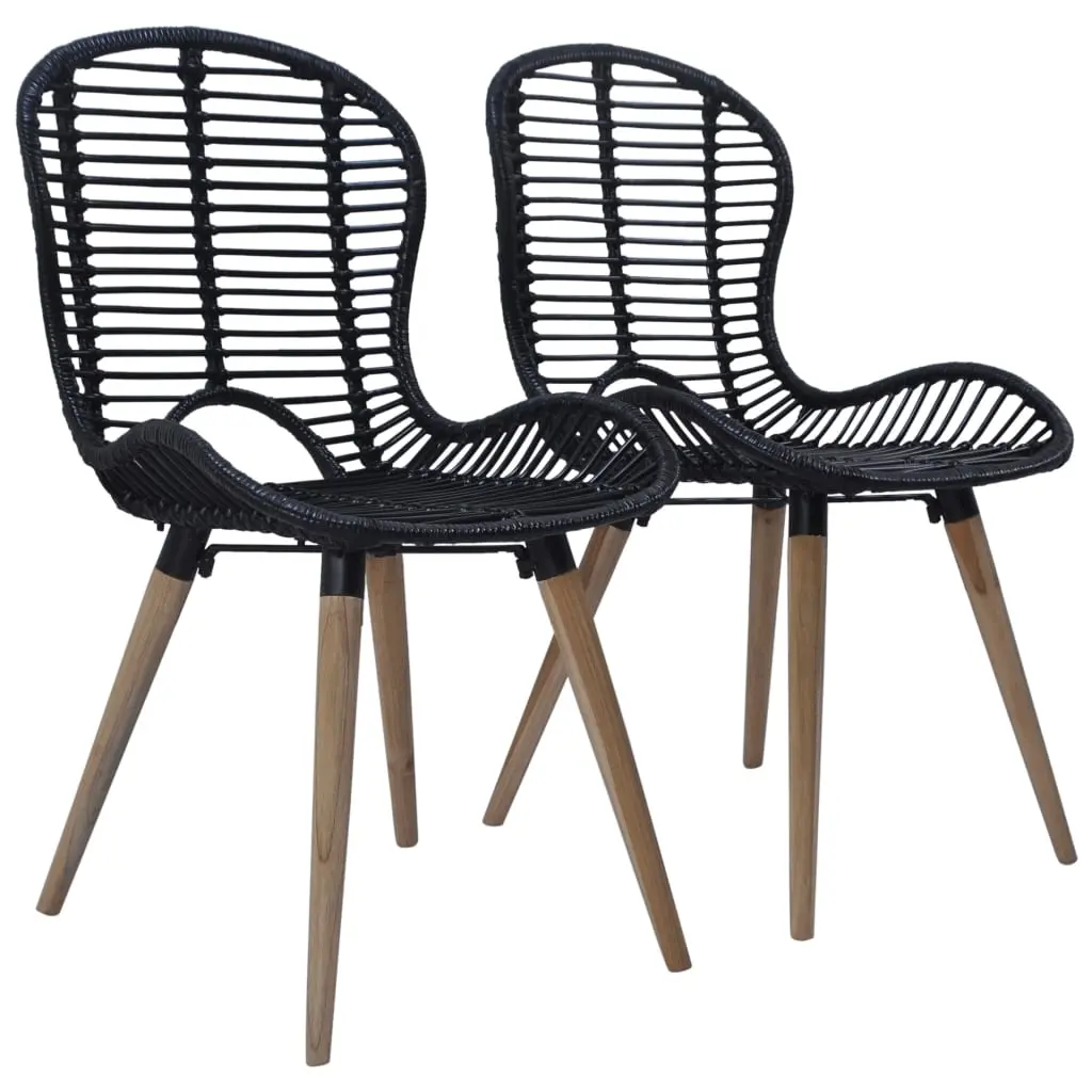 Dining Chairs 2 pcs Black Natural Rattan 246807 - Furniture