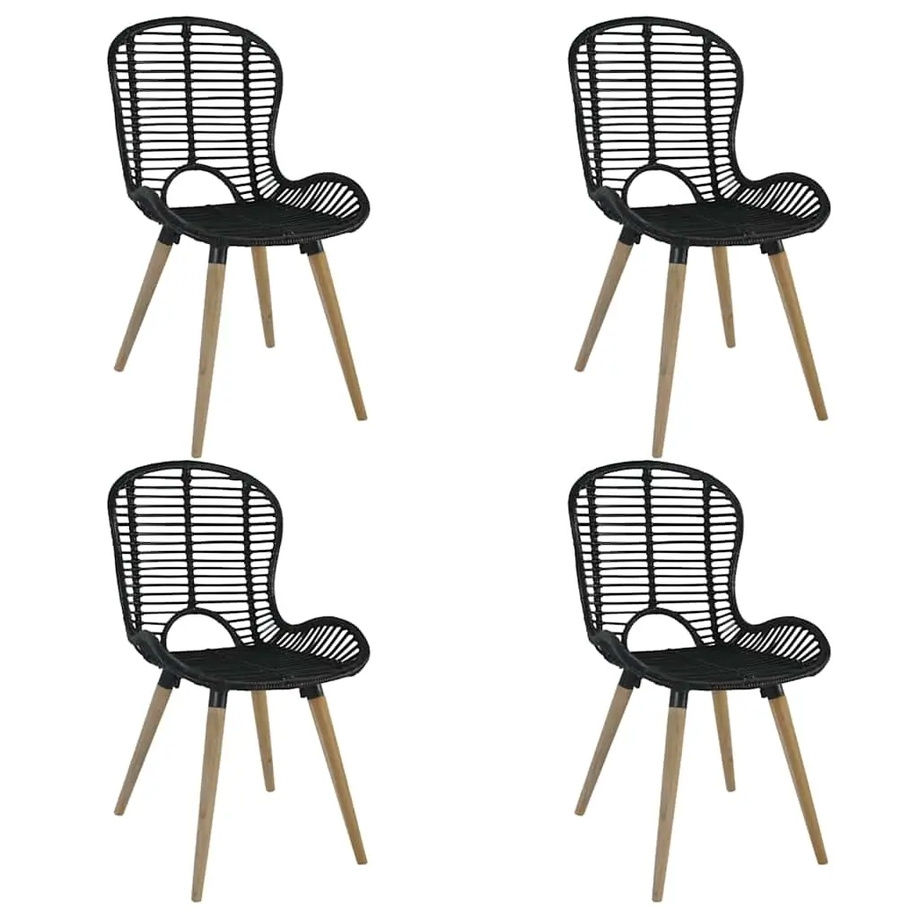 Dining Chairs 4 pcs Black Natural Rattan 246808 - Furniture