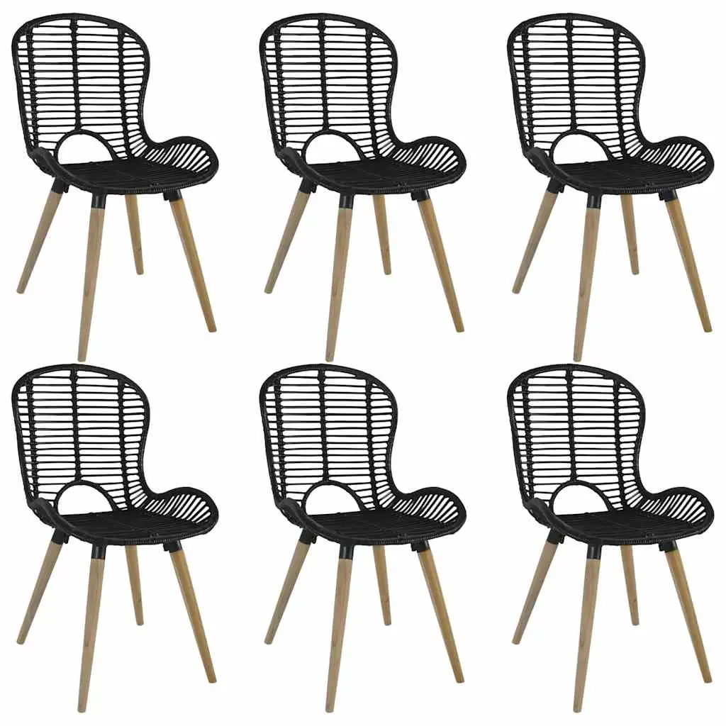 Dining Chairs 6 pcs Black Natural Rattan 275838 - Furniture